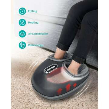 Nekteck Shiatsu Foot Massager Machine with Soothing Heat, Deep Kneading Therapy, Air Compression, Improve Blood Circulation and Foot Wellness,Relax for Home or Office Use(Gray)