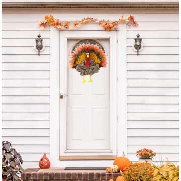 CYNOSA Thanksgiving Door Decorations Turkey Decor Turkey Wreath Thanksgiving Wreath for Front Door Turkey Decorations Fall Thanksgiving Door Hanger Gobble Gobble Sign Thanksgiving Decorations