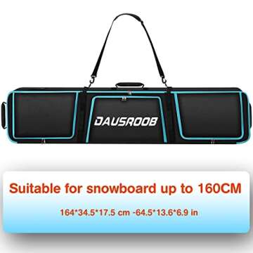 Padded Snowboard Bag Ski Bag with Storage Compartments Fits Snowboard, Goggles, Gloves, Ski Outdoor Camping, and Hiking Accessories, Perfect for Air Plane Travel, Road Trips ,Unisex Bag Length 160 CM