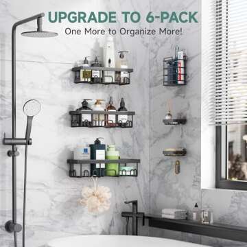 Veken Adhesive Shower Caddy 6-Pack, Large Capacity Bathroom Organizers and Storage, Rustproof Shelves Rack with Soap Holder, No Drilling Wall-Mounted Kitchen & Home Decor, Bath Decor&Essentials, Black