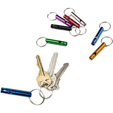 Set of 12 Extra Loud Whistles for Camping Hiking Hunting Outdoors Sports and Emergency Situations, Sturdy but Light Aluminium Key Chain Signals