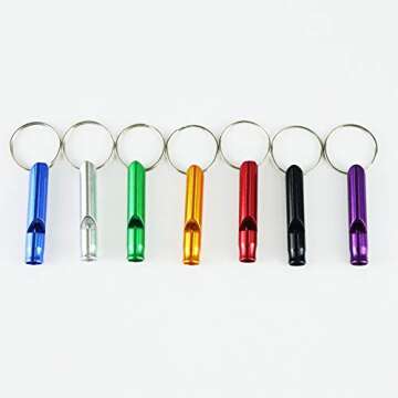 Set of 12 Extra Loud Whistles for Camping Hiking Hunting Outdoors Sports and Emergency Situations, Sturdy but Light Aluminium Key Chain Signals