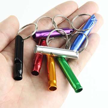 Set of 12 Extra Loud Whistles for Camping Hiking Hunting Outdoors Sports and Emergency Situations, Sturdy but Light Aluminium Key Chain Signals