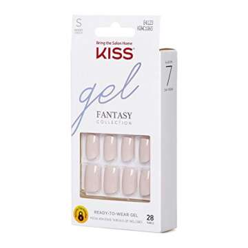 KISS Gel Fantasy Ready-to-Wear Press-On Gel Nails, “Here I Am”, Short, White, Nail Kit with 24 Mega Adhesive Tabs, Pink Gel Glue, Manicure Stick, Mini File, and 28 Fake Nails