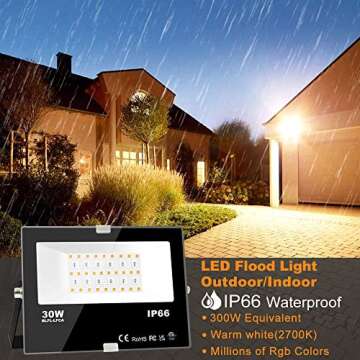 LED Flood Light Outdoor, 300W Equivalent 3000LM Smart RGB Landscape Lighting with APP Control, DIY Scenes - Timing - Warm White 2700K - Color Changing Uplight, IP66 Waterproof US Plug MELPO(4 Pack)