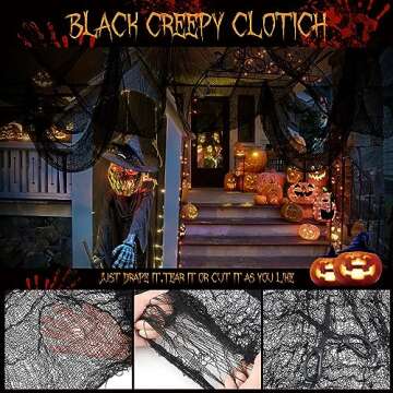 6 Pack Halloween Decorations Indoor Outdoor, Halloween Decor Creepy Cloth Spooky Scary Gauze for Halloween Party Supplies Home Tree Wall Doorway Yard Garden Skeleton Decor (Black+White, 30"x 72")