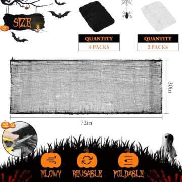 6 Pack Halloween Decorations Indoor Outdoor, Halloween Decor Creepy Cloth Spooky Scary Gauze for Halloween Party Supplies Home Tree Wall Doorway Yard Garden Skeleton Decor (Black+White, 30"x 72")