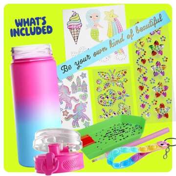 Decorate Your Own Glow-in-the-dark Water Bottle Kit for Girls - 4 5 6 7 8 Year Old Girl Birthday Gift Ideas - Gifts for Girls Ages 4-6 5-7 6-8 - Arts and Crafts for Kids Age 6-8 - Unicorn Mermaid Toys