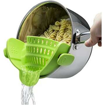 Gizmo Snap N Strain Pot & Pasta Strainer - Adjustable Silicone Clip-On Kitchen Gadget for Easy Straining