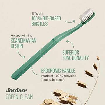 Jordan Green Clean Manual Toothbrush - Sustainable, Eco-Friendly Scandinavian Design, Soft Bristles, Mixed Colors, 4 Units