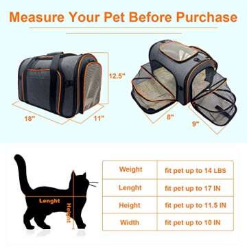 Cat Carrier, 3 Sides Expandable Foldable Pet Carrier for Cat Dog, Breathable TSA Airline Approved Soft-Sided Dog Carrier Pet Travel Carrier Bag with Fleece Pad and Foldable Bowl