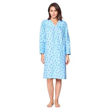 Casual Nights Women's Floral Snap Front Flannel Duster - Blue Floral Large