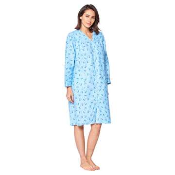 Women's Floral Snap Front Flannel Duster Dress Blue