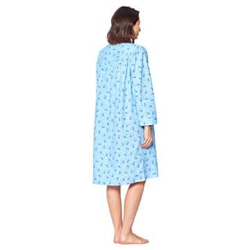 Women's Floral Snap Front Flannel Duster Dress Blue