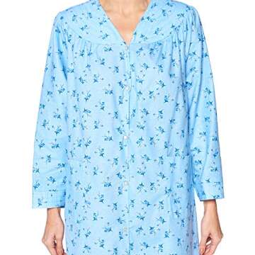 Women's Floral Snap Front Flannel Duster Dress Blue