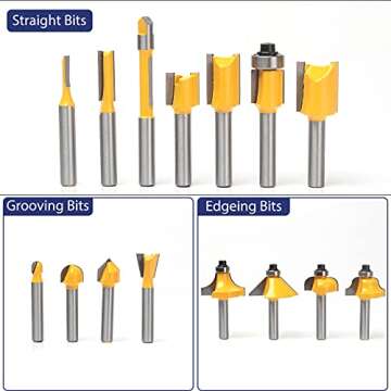 MNA Router Bits Set 15 Pieces 1/4 Inch, Router Bits Kit, DIYer Woodworking Tools, Carrying Case