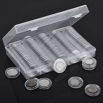 Hicarer 100 Pieces 30 mm Coin Capsules Clear Plastic Silver Dollar Holder for Collectors Round Coin Protectors with Storage Organizer Box for Morgan Silver Dollars Collection Supplies