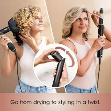 Shark FlexStyle Hair Dryer & Powerful Styling System with 6-Piece Hair Styling Tools, Paddle Brush, Curl-Defining Hair Diffuser, Auto-Wrap Curlers, Styling Concentrator, Oval Brush &, Black, HD440BK