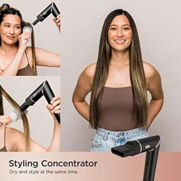 Shark FlexStyle Hair Dryer & Powerful Styling System with 6-Piece Hair Styling Tools, Paddle Brush, Curl-Defining Hair Diffuser, Auto-Wrap Curlers, Styling Concentrator, Oval Brush &, Black, HD440BK