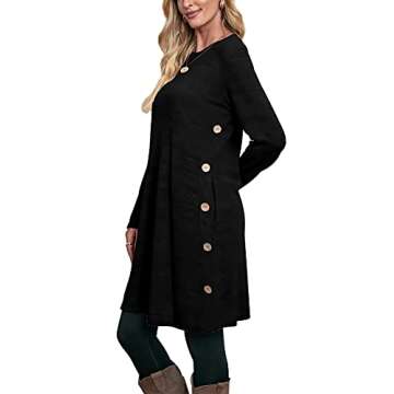 OFEEFAN Long Sleeve Dresses for Women Winter Sweater Dress Black Buttons Side S