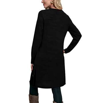 OFEEFAN Long Sleeve Dresses for Women Winter Sweater Dress Black Buttons Side S