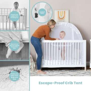 Pro Baby Safety Premium Pop Up Crib Tent, Crib Cover to Keep Baby from Climbing Out, Prevent Falls and Mosquito Bites, Safety Net Canopy - Sturdy & Stylish Infant Crib Topper, Mosquito Net