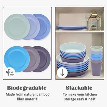 HM-tech 6pcs Bamboo Toddler Plates (8" x 8"), Bamboo Kids Plates for Baby Feeding, Toddler Plates, Tableware for Baby Toddler Kids Bamboo Toddler Dishes & Dinnerware