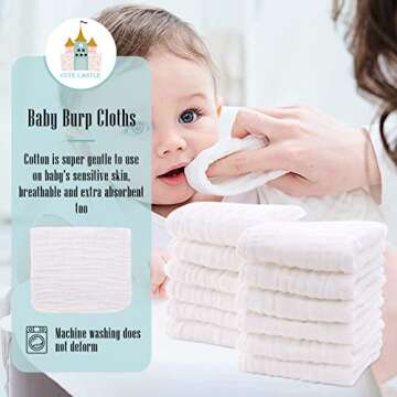 Cute Castle 12 Pack Burp Cloths for Baby, Soft & Absorbent