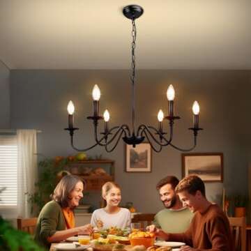 Depuley Farmhouse Chandelier for Dining Room: 6-Light Black Industrial Kitchen Island Pendant Light Fixtures - Rustic Candle Chandeliers Vintage Modern Hanging Ceiling Lamp for Living Room Bedroom