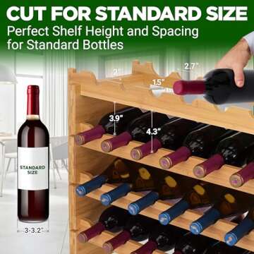 NutriChef Bamboo Stackable Wine Rack, 4-Tier 36 Bottle Capacity Wine Racks Free Standing Floor, No Tools Assembly, Modular Storage Display Shelf for Kitchen and Cellar 33.5" x 10" x 21"