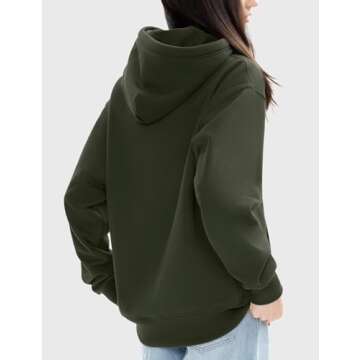 PUMIEY Hoodies for Women Essentials Hoodie Sweatshirt for Teen Girls Long Sleeve Tops Fall Fashion Outfits 2024，Army Green，X-Small