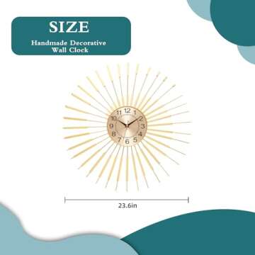 PSYCHE GOD Large Starburst Wall Clock Non-Ticking Battery Operated Sunburst Clock Modern Wall Clock Round Gold Wall Clock Home Decorations for Living Room Bedroom Kitchen Office