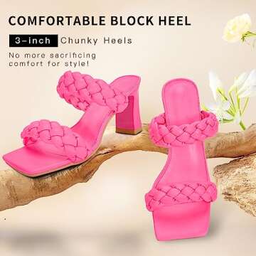 Women's Braided Heeled Sandals Fashion Square Toe Heels Block Chunky Heel Mules Slip On Dress Sexy Backless Summer High Heels Slipper