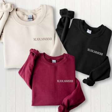 Personalized Couple's Sweatshirts with Embroidered Dates