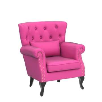 Kmax Velvet Tufted Accent Chair Mid Century Throne Chair Comfy Sofa Chair Padded Seating WingBack Unique Wood Legs Home Club Bedroom Living Room, Rose