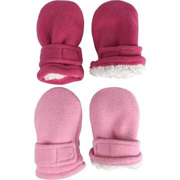 N'Ice Caps Little Kids Baby Easy-On Sherpa Lined Fleece Mittens - 2 Pair Pack