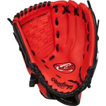 Rawlings | PLAYERS SERIES Youth Baseball Glove | Right Hand Throw | 11" - Basket Web | Scarlet