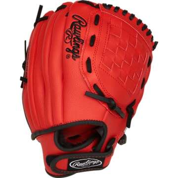 Rawlings | PLAYERS SERIES Youth Baseball Glove | Right Hand Throw | 11" - Basket Web | Scarlet