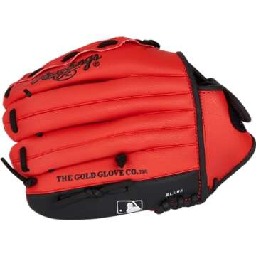 Rawlings | PLAYERS SERIES Youth Baseball Glove | Right Hand Throw | 11" - Basket Web | Scarlet