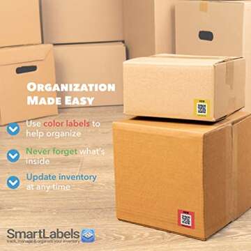 QR Code Smart Labels | Color Coded Scannable Stickers for Storage Bins, Moving Containers & Organization | Pack and Track Inventory on iOS & Android App | Pack of 48 (Original)