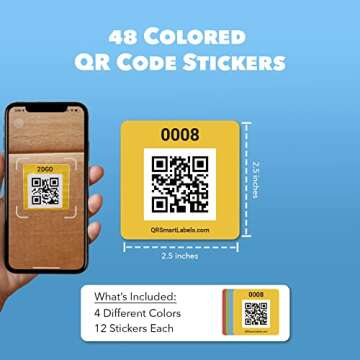 QR Code Smart Labels | Color Coded Scannable Stickers for Storage Bins, Moving Containers & Organization | Pack and Track Inventory on iOS & Android App | Pack of 48 (Original)