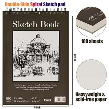 9" x 12" Sketch Book, Top Spiral Bound Sketch Pad, 2 Packs 100 Sheets Each (68lb/100gsm), Acid Free Art Sketchbook Artistic Drawing Painting Writing Paper for Kids Adults Beginners Artists