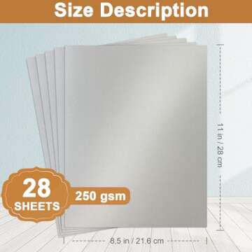 Silunkia 28 Sheets Shimmer Silver Cardstock 8.5 x 11 Metallic Paper, 250gsm/92lb Premium Card Stock Heavyweight Paper for DIY Card Making, Greeting Cards, Wedding Invitations, Paper Crafting