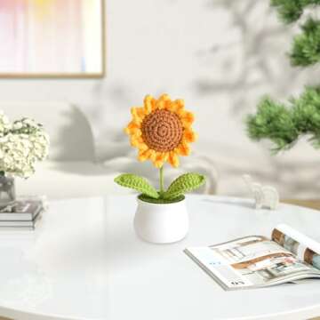 YiQiYi Handmade Sunflower Crochet Flower for Home & Car Decor