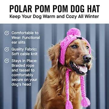 Canada Pooch Pom Pom Winter Dog Protection Hat - Knitted Warm Dog Beanie | Cozy Dog Cap with Tassel, Keeps Dogs Comfy on Cold Days, Breathable Ear Slits, Great for Dogs Pink/M