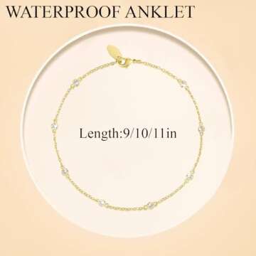 HIROM JOINS 14K Gold Anklets for Women Non Tarnish 1/5 Carat Diamond Ankle Bracelet 14K Gold Ankle Bracelets for Women Waterproof Box Station Chain Design Jewelry for Women 9/10/11in (10.0)