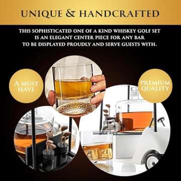 The Wine Savant Golf Decanter Whiskey Decanter and 2 Whiskey Glasses -, Golf Gifts for Both Men & Women, Golf Accessories, Golfer Gifts, Based on A Replica Golf Cart (850ml Decanter - 8 Ounce Glasses)