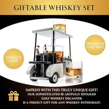 The Wine Savant Golf Decanter Whiskey Decanter and 2 Whiskey Glasses -, Golf Gifts for Both Men & Women, Golf Accessories, Golfer Gifts, Based on A Replica Golf Cart (850ml Decanter - 8 Ounce Glasses)