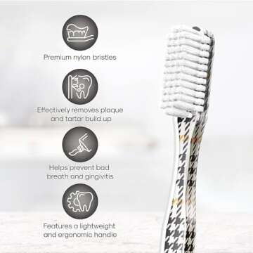 SMYL Toothbrush, Toothbrushes for Adults with Nylon Bristles, Oral Care and Plaque Removal, Fashion Textile Print, Cream