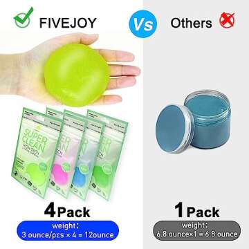 FiveJoy Car Cleaning Gels, 4-Pack Universal Auto Detailing Tools Car Interior Cleaner Putty, Dust Cleaning Mud for PC Tablet Laptop Keyboard, Camera, Printers, Calculator - 320g (2.8oz/pcs)